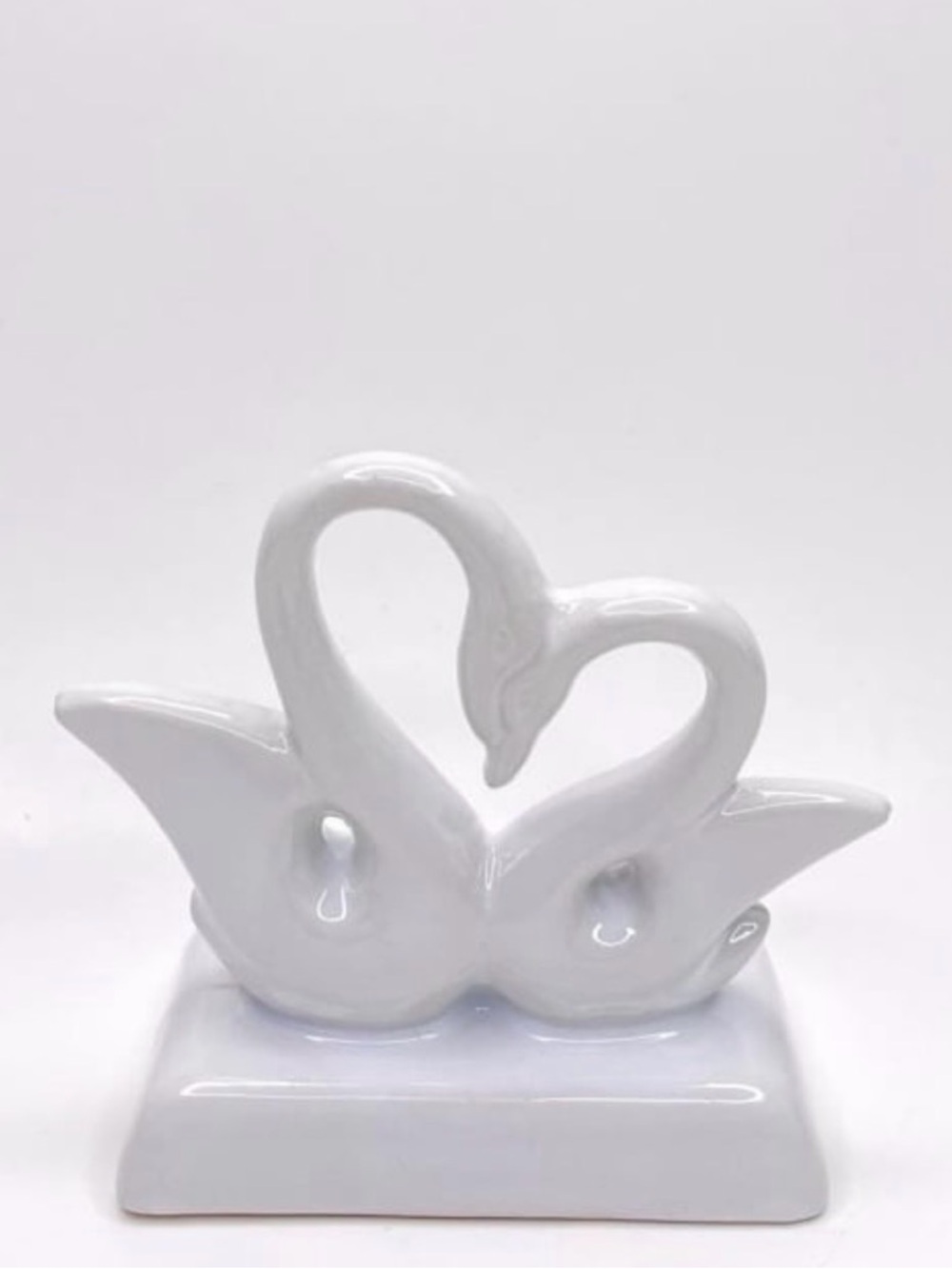 White Heart Shaped Swans Ceramic Statues